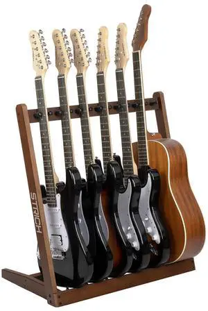 Wooden Guitar Stand Multiple Guitars, Guitar Rack for 4 Acoustic or 6 Electric Guitars & Basses, Floor Standing Multi Guitar Display for Studio & Home - Protective Padding, SMT-10 (6-Holder) Wooden Guitar Stand Multiple Guitars, Guitar Rack for 4 Acoustic or 6 Electric Guitars & Basses, Floor Standing Multi Guitar Display for Studio & Home - Protective Padding, SMT-10 (6-Holder)