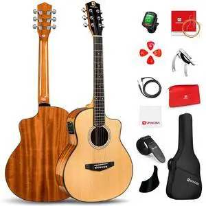 36-Inch Acoustic Electric Guitar Kit, 3/4 Size Cutaway Guitar Bundle with Gig Bag for Kids Beginners, Natural Cedar Top 36-Inch Acoustic Electric Guitar Kit, 3/4 Size Cutaway Guitar Bundle with Gig Bag for Kids Beginners, Natural Cedar Top