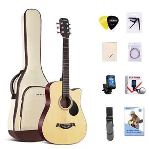 38 in Guitar Acoustic Guitar Beginner kit Adult Cutaway Acoustic Guitar Guitarras Starter Set Bundle with Padded Gig Bag, Strap, Capo, Strings, Picks 38 in Guitar Acoustic Guitar Beginner kit Adult Cutaway Acoustic Guitar Guitarras Starter Set Bundle with Padded Gig Bag, Strap, Capo, Strings, Picks
