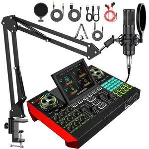 Podcast Microphone Bundle with Live Sound Board Audio Mixer, Podcast Equipment Bundle with 3.5mm Boom Mic(P15) for Pc/Phone Live Streaming Singing Gaming, Voice Changer, Denoise Podcast Microphone Bundle with Live Sound Board Audio Mixer, Podcast Equipment Bundle with 3.5mm Boom Mic(P15) for Pc/Phone Live Streaming Singing Gaming, Voice Changer, Denoise
