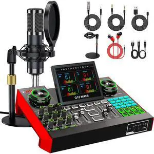 Podcast Microphone Bundle with Live Sound Board Audio Mixer, Podcast Equipment Bundle with 3.5mm Condenser Microphone(P15) for Pc/Phone Live Streaming Singing Gaming, Voice Changer, Denoise Podcast Microphone Bundle with Live Sound Board Audio Mixer, Podcast Equipment Bundle with 3.5mm Condenser Microphone(P15) for Pc/Phone Live Streaming Singing Gaming, Voice Changer, Denoise