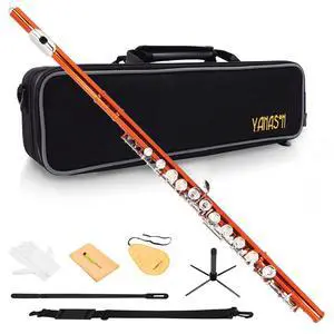 Orange C Flute Closed Hole 16 Keys Flute Nickel-Plated for Beginner, Student and Professionals with Carrying case, Metal stand, Gloves, Tuning Rod, Cleaning kit (Orange) Orange C Flute Closed Hole 16 Keys Flute Nickel-Plated for Beginner, Student and Professionals with Carrying case, Metal stand, Gloves, Tuning Rod, Cleaning kit (Orange)