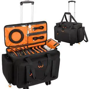 Large Rolling Dj Cable Bag with Detachable Dividers, Bottom Pad | Dj Bag for Equipment and Accessories with Laptop and Microphone Pocket, Dj Gig Bag for Musician, Professional, Travel, Orange Large Rolling Dj Cable Bag with Detachable Dividers, Bottom Pad | Dj Bag for Equipment and Accessories with Laptop and Microphone Pocket, Dj Gig Bag for Musician, Professional, Travel, Orange
