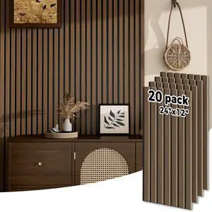 Wood Slatwall Panels, 20 Pack 24" x 12"/60 x30cm(40ft²) Acoustic Wall Panels, Soundproof Wood Slat Panel, 3D Fluted Sound Absorbing Paneling for Wall Decor, Living Room, Bedroom, Walnut Wood Slatwall Panels, 20 Pack 24" x 12"/60 x30cm(40ft²) Acoustic Wall Panels, Soundproof Wood Slat Panel, 3D Fluted Sound Absorbing Paneling for Wall Decor, Living Room, Bedroom, Walnut
