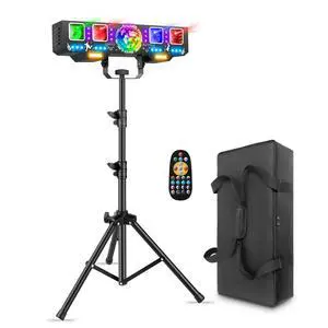 DJ Lights with Stand, 7 in 1 DJ Light for Party, DMX & Sound Activated Laser Light Show, Disco Ball & UV Strobe Effect Stage Lights Package for Gig Bar Band Events Wedding Christmas DJ Lights with Stand, 7 in 1 DJ Light for Party, DMX & Sound Activated Laser Light Show, Disco Ball & UV Strobe Effect Stage Lights Package for Gig Bar Band Events Wedding Christmas