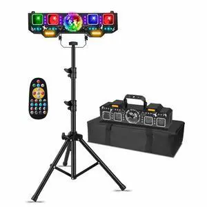 DJ Light with Stand,7IN1 DJ Disco Party Light with Stand&Carry Bag RGB Par Lights,Rotating Ball,Strobe,UV Lighting by DMX Sound Activated Remote Control for Parties Gig Bar Stage DJ Light with Stand,7IN1 DJ Disco Party Light with Stand&Carry Bag RGB Par Lights,Rotating Ball,Strobe,UV Lighting by DMX Sound Activated Remote Control for Parties Gig Bar Stage