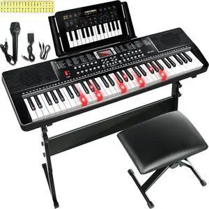 61 Key Keyboard Piano for Beginners with Lighted Keys & Pro Teaching Modes,Includes Stand, Bench, Microphone, Music Stand,70 Demos, 200 Rhythms/Tones, Gift for Beginners 61 Key Keyboard Piano for Beginners with Lighted Keys & Pro Teaching Modes,Includes Stand, Bench, Microphone, Music Stand,70 Demos, 200 Rhythms/Tones, Gift for Beginners