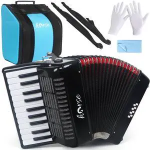 Accordion, 22 Keys 8 Bass Piano Accordion Acordeones Para Adultos, Acordeón De Adulto Azul for Beginners Adults, Educational Musical Instrument Sweet Sound with Straps and Padded Bag (Black) Accordion, 22 Keys 8 Bass Piano Accordion Acordeones Para Adultos, Acordeón De Adulto Azul for Beginners Adults, Educational Musical Instrument Sweet Sound with Straps and Padded Bag (Black)