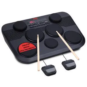 Electronic Tabletop Digital Drum Set, Compact Portable Drum Pad Kit w/ 7 Touch Sensitive Drum Pads and Pedals, 273 Sounds, USB & Headphone Outputs, MIDI/AUX Inputs, 4x5 Drums & 3x3.5 Cymbals Electronic Tabletop Digital Drum Set, Compact Portable Drum Pad Kit w/ 7 Touch Sensitive Drum Pads and Pedals, 273 Sounds, USB & Headphone Outputs, MIDI/AUX Inputs, 4x5 Drums & 3x3.5 Cymbals