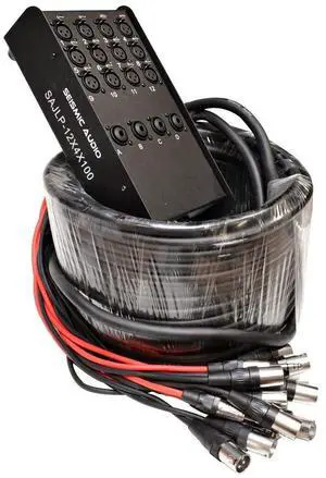 SAJLP-12x4x100-12 Channel 100 Foot XLR Low Profile Snake Cable with 4 TRS Returns - Circuit Board Snake for Recording, Stage, Studio PA DJ use SAJLP-12x4x100-12 Channel 100 Foot XLR Low Profile Snake Cable with 4 TRS Returns - Circuit Board Snake for Recording, Stage, Studio PA DJ use
