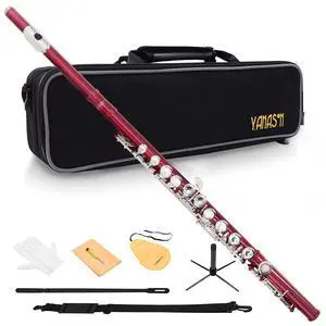 Red C Flute Closed Hole 16 Keys Flute Nickel-Plated for Beginner, Student and Professionals with Carrying case, Metal stand, Gloves, Tuning Rod, Cleaning kit(Red) Red C Flute Closed Hole 16 Keys Flute Nickel-Plated for Beginner, Student and Professionals with Carrying case, Metal stand, Gloves, Tuning Rod, Cleaning kit(Red)