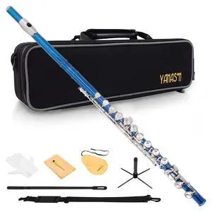 Blue C Flute Closed Hole 16 Keys Flute Nickel-Plated for Beginner, Student and Professionals with Carrying case, Metal stand, Gloves, Tuning Rod, Cleaning kit(Blue) Blue C Flute Closed Hole 16 Keys Flute Nickel-Plated for Beginner, Student and Professionals with Carrying case, Metal stand, Gloves, Tuning Rod, Cleaning kit(Blue)