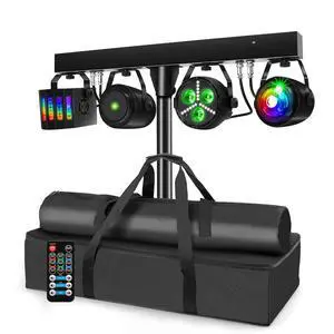 DJ Lights with Stand, Party Bar Gig Lighting Package with Carry Bag, Sound Activated Disco Lights for Parties DMX & Remote Control, LED Stage Lighting System for Booth, Band, Wedding, Shows DJ Lights with Stand, Party Bar Gig Lighting Package with Carry Bag, Sound Activated Disco Lights for Parties DMX & Remote Control, LED Stage Lighting System for Booth, Band, Wedding, Shows