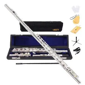 YANASON C Flute Closed Hole 16 Keys Flute Silver-plated for Beginner, Kids, Student with Leather case, Metal stand, Gloves, Tuning Rod, Cleaning kit(16 Silver) YANASON C Flute Closed Hole 16 Keys Flute Silver-plated for Beginner, Kids, Student with Leather case, Metal stand, Gloves, Tuning Rod, Cleaning kit(16 Silver)