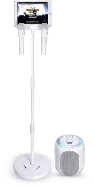Portable Karaoke Machine for Adults & Kids with 2 Wireless Microphones, Home Stage (White) - Built-in Karaoke Speaker, Bluetooth with LED Lights - Karaoke System with Voice Enhancer Portable Karaoke Machine for Adults & Kids with 2 Wireless Microphones, Home Stage (White) - Built-in Karaoke Speaker, Bluetooth with LED Lights - Karaoke System with Voice Enhancer