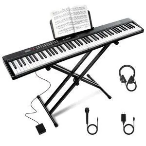88 Key SEMI-Weighted Keyboard Piano For Beginners w/Stand, Teaching Mode | MIDI Connection, Bluetooth, Follow Mode, 1000 Tones/Rhythms, 150 Demos, Sustain Pedal, Plug-in Powered, Foldable & Portable 88 Key SEMI-Weighted Keyboard Piano For Beginners w/Stand, Teaching Mode | MIDI Connection, Bluetooth, Follow Mode, 1000 Tones/Rhythms, 150 Demos, Sustain Pedal, Plug-in Powered, Foldable & Portable