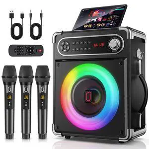 Karaoke Machine with 3 Wireless 0-Delay Microphones for Adults, Portable Bluetooth Speaker with 5.25" Woofer & 2" Tweeter, PA System Bass/Treble/Echo Control Supports TWS/FM/TV/AUX/USB/TF/REC Karaoke Machine with 3 Wireless 0-Delay Microphones for Adults, Portable Bluetooth Speaker with 5.25" Woofer & 2" Tweeter, PA System Bass/Treble/Echo Control Supports TWS/FM/TV/AUX/USB/TF/REC