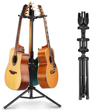 Triple Guitar Stand - Heavy Duty 3 Guitar Stand for Acoustic/Electric/Bass/Banjos, Auto-Lock Folding Design, Non-Slip Base & Anti-Rust - Portable for Stage/Travel/Studio GGS-06T Triple Guitar Stand - Heavy Duty 3 Guitar Stand for Acoustic/Electric/Bass/Banjos, Auto-Lock Folding Design, Non-Slip Base & Anti-Rust - Portable for Stage/Travel/Studio GGS-06T