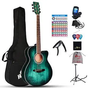 40 Inches Acoustic Steel-string Guitar Beginner, Elegant Unique Color Design (Blue-green) 40 Inches Acoustic Steel-string Guitar Beginner, Elegant Unique Color Design (Blue-green)