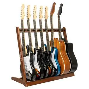 Wooden Guitar Stand Multiple Guitars, Guitar Rack for 5 Acoustic or 8 Electric Guitars & Basses, Floor Standing Multi Guitar Display for Studio & Home - Protective Padding, SMT-10 (8-Holder) Wooden Guitar Stand Multiple Guitars, Guitar Rack for 5 Acoustic or 8 Electric Guitars & Basses, Floor Standing Multi Guitar Display for Studio & Home - Protective Padding, SMT-10 (8-Holder)