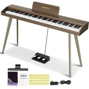 88 Key Digital Piano Keyboard, Semi-Weighted Electric Piano, Full Size Piano Keyboard for Beginners with Triple Pedal, Sheet Music Stand, USB-MIDI Compatibility (Retro Walnut) 88 Key Digital Piano Keyboard, Semi-Weighted Electric Piano, Full Size Piano Keyboard for Beginners with Triple Pedal, Sheet Music Stand, USB-MIDI Compatibility (Retro Walnut)