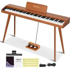 88 Key Digital Piano Keyboard, Semi-Weighted Electric Piano, Full Size Piano Keyboard for Beginners with Triple Pedal, Sheet Music Stand, USB-MIDI Compatibility (Classic Brown) 88 Key Digital Piano Keyboard, Semi-Weighted Electric Piano, Full Size Piano Keyboard for Beginners with Triple Pedal, Sheet Music Stand, USB-MIDI Compatibility (Classic Brown)