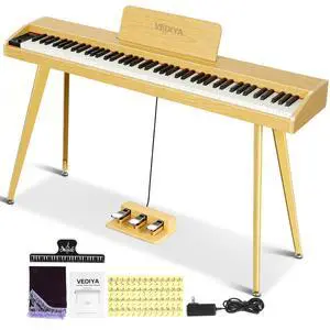 88 Key Digital Piano Keyboard, Semi-Weighted Electric Piano, Full Size Piano Keyboard for Beginners with Triple Pedal, Sheet Music Stand, USB-MIDI Compatibility (Natural Oak) 88 Key Digital Piano Keyboard, Semi-Weighted Electric Piano, Full Size Piano Keyboard for Beginners with Triple Pedal, Sheet Music Stand, USB-MIDI Compatibility (Natural Oak)
