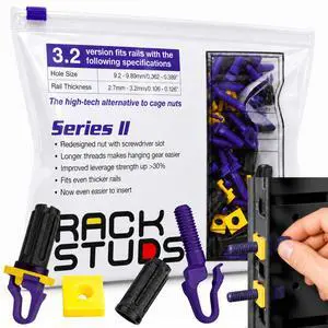 P100 Series II - Server Rack Screws 100-Pack | Cage Nut Replacement Purple 3.2mm/0.126" | A Faster, Easier Solution for Rack mounting Gear in 19" Racks with Square Punched Vertical Rails P100 Series II - Server Rack Screws 100-Pack | Cage Nut Replacement Purple 3.2mm/0.126" | A Faster, Easier Solution for Rack mounting Gear in 19" Racks with Square Punched Vertical Rails