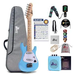 30 Inch Kids Electric Guitar Beginner Kit, Junior 1/4 Size Mini Electric Guitar for Children Complete Stater Set with Amp, Gloosy Blue Colour 30 Inch Kids Electric Guitar Beginner Kit, Junior 1/4 Size Mini Electric Guitar for Children Complete Stater Set with Amp, Gloosy Blue Colour