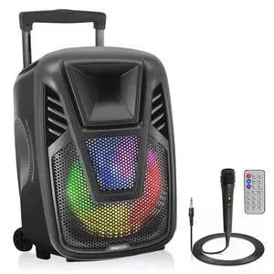 15 Portable Bluetooth PA Speaker System - 800W Wireless Rechargeable Loudspeaker with LED Party Lights, Rolling Wheels, Built-in Amp, & Remote Control - Indoor/Outdoor Karaoke Machine (Black) 15 Portable Bluetooth PA Speaker System - 800W Wireless Rechargeable Loudspeaker with LED Party Lights, Rolling Wheels, Built-in Amp, & Remote Control - Indoor/Outdoor Karaoke Machine (Black)