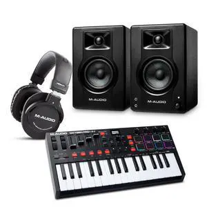 Oxygen Pro Mini MIDI Controller Bundle with BX3 Pair Studio Monitors and Headphones for Studio Recording, Music Production, Podcasting, Streaming Oxygen Pro Mini MIDI Controller Bundle with BX3 Pair Studio Monitors and Headphones for Studio Recording, Music Production, Podcasting, Streaming