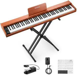 DEP-1S Piano Keyboard 88 Keys, Beginner Digital Piano with 88 Key Velocity-Sensitive Keyboard, Record, Bluetooth, Chord, Bundle With Piano Stand, Piano Stickers, Sustain Pedal, Retro Wood Color DEP-1S Piano Keyboard 88 Keys, Beginner Digital Piano with 88 Key Velocity-Sensitive Keyboard, Record, Bluetooth, Chord, Bundle With Piano Stand, Piano Stickers, Sustain Pedal, Retro Wood Color
