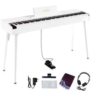digital Piano 88 Key Semi Weighted Keyboard,Full-size Electric Piano for Beginners,with Sheet Music Stand,Pedal,Power Adapter,Headphone Mode,USB-MIDI (White) digital Piano 88 Key Semi Weighted Keyboard,Full-size Electric Piano for Beginners,with Sheet Music Stand,Pedal,Power Adapter,Headphone Mode,USB-MIDI (White)