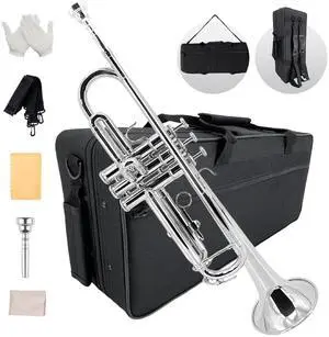 Bb Standard Trumpet Set for Beginners or students with Carrying Hard Case, 7C Mouthpiece, Cleaning Cloth and Gloves Bb Standard Trumpet Set for Beginners or students with Carrying Hard Case, 7C Mouthpiece, Cleaning Cloth and Gloves