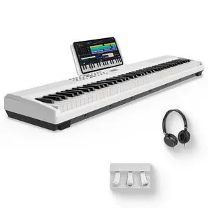 88 Keys Weighted Keyboard with Sustain Pedal, Hammer-Action Digital Piano, 2x15W Built-In Speakers, Full-size Electric Piano Keyboard Supports USB-MIDI/Wireless Connect, White, SDP-120 88 Keys Weighted Keyboard with Sustain Pedal, Hammer-Action Digital Piano, 2x15W Built-In Speakers, Full-size Electric Piano Keyboard Supports USB-MIDI/Wireless Connect, White, SDP-120