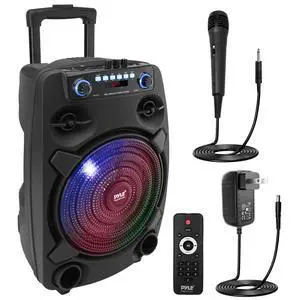 Portable Bluetooth PA Speaker System - 800W 12 Outdoor Bluetooth Speaker Portable PA System - Party Lights, USB SD Card Reader, FM Radio, Rolling Wheels - Wired microphone, Remote - PPHP127B Portable Bluetooth PA Speaker System - 800W 12 Outdoor Bluetooth Speaker Portable PA System - Party Lights, USB SD Card Reader, FM Radio, Rolling Wheels - Wired microphone, Remote - PPHP127B