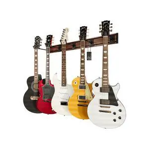 Guitar Wall Rack, Multiple Guitar Wall Mount, Guitar Organizer for Acoustic & Electric Guitars, 5 Padded Arm Hangers & Black Walnut Slatwall Rail, Wall Mount Guitar Rack - MADE IN USA Guitar Wall Rack, Multiple Guitar Wall Mount, Guitar Organizer for Acoustic & Electric Guitars, 5 Padded Arm Hangers & Black Walnut Slatwall Rail, Wall Mount Guitar Rack - MADE IN USA