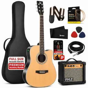 41 Electric Acoustic Guitar Kit with 10W Amplifier, 6-String Cutaway Dreadnought, Natural Matte Finish, 4-Band EQ, Gig Bag, Strap, Picks, Extra Strings & Cable, Full Size Set, Natural Gloss 41 Electric Acoustic Guitar Kit with 10W Amplifier, 6-String Cutaway Dreadnought, Natural Matte Finish, 4-Band EQ, Gig Bag, Strap, Picks, Extra Strings & Cable, Full Size Set, Natural Gloss
