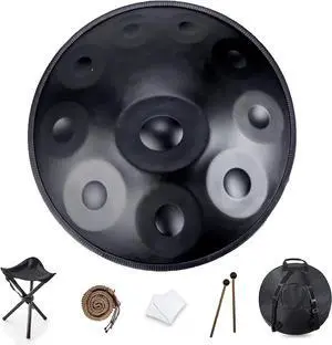 22-Inch 10-Notes 440Hz D Minor Kurd Advanced Handpan Drum Black | Steel Hand Pan Drum Instrument with Soft Bag, 2 Handpan Mallets, Stand and Dust-Free Cloth for Adults and Professionals 22-Inch 10-Notes 440Hz D Minor Kurd Advanced Handpan Drum Black | Steel Hand Pan Drum Instrument with Soft Bag, 2 Handpan Mallets, Stand and Dust-Free Cloth for Adults and Professionals