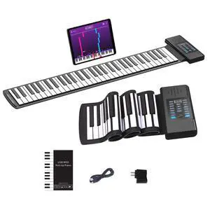 61 Key Roll Up Piano,Upgraded Portable Rechargeable Hand Roll Piano with Silicon Flexible Keyboard, MIDI Output, Headphone Connection, 128 Rhythms,Best Gift for Beginners 61 Key Roll Up Piano,Upgraded Portable Rechargeable Hand Roll Piano with Silicon Flexible Keyboard, MIDI Output, Headphone Connection, 128 Rhythms,Best Gift for Beginners