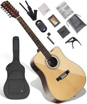 12-String Acoustic Electric Guitar: Rosewood Back and Sides with Spruce Top, 41-inch Cutaway Body, Built-in Pickup; Deluxe Set Includes Guitar Bag, Tuner, Cable, Capo, Strings & Picks (SN-NA) 12-String Acoustic Electric Guitar: Rosewood Back and Sides with Spruce Top, 41-inch Cutaway Body, Built-in Pickup; Deluxe Set Includes Guitar Bag, Tuner, Cable, Capo, Strings & Picks (SN-NA)