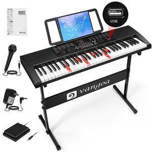61 Key Keyboard Piano, Light-Up Electric Piano Keyboard Kit with 600 Voices, 400 Rhythms with Piano Stand, Microphone, Recording/USB, Gift for Beginners, Black (VGK6101) 61 Key Keyboard Piano, Light-Up Electric Piano Keyboard Kit with 600 Voices, 400 Rhythms with Piano Stand, Microphone, Recording/USB, Gift for Beginners, Black (VGK6101)