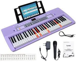 61 Key Electronic Keyboard Piano with Lighted Up Keys, Musical Mini Keyboard Piano with keyboard stand, Digital Portable Synthesizer Keyboards for Beginners Kids Adults (Purple) 61 Key Electronic Keyboard Piano with Lighted Up Keys, Musical Mini Keyboard Piano with keyboard stand, Digital Portable Synthesizer Keyboards for Beginners Kids Adults (Purple)