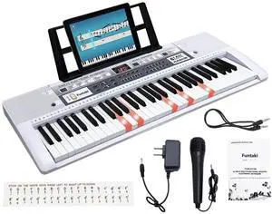 61 Key Electronic Keyboard Piano with Lighted Up Keys, Musical Mini Keyboard Piano with keyboard stand, Digital Portable Synthesizer Keyboards for Beginners Kids Adults (white) 61 Key Electronic Keyboard Piano with Lighted Up Keys, Musical Mini Keyboard Piano with keyboard stand, Digital Portable Synthesizer Keyboards for Beginners Kids Adults (white)