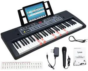 61 Key Electronic Keyboard Piano with Lighted Up Keys, Musical Mini Keyboard Piano with keyboard stand, Digital Portable Synthesizer Keyboards for Beginners Kids Adults (Black) 61 Key Electronic Keyboard Piano with Lighted Up Keys, Musical Mini Keyboard Piano with keyboard stand, Digital Portable Synthesizer Keyboards for Beginners Kids Adults (Black)