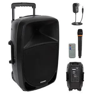 1200W Portable Bluetooth PA Speaker - 12 Subwoofer, LED Battery Indicator Lights W/Built-In Rechargeable Battery, MP3/USB/SD Card Reader, and UHF Wireless Microphone - PSBT125A,Black 1200W Portable Bluetooth PA Speaker - 12 Subwoofer, LED Battery Indicator Lights W/Built-In Rechargeable Battery, MP3/USB/SD Card Reader, and UHF Wireless Microphone - PSBT125A,Black