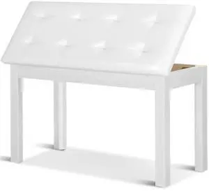 Duet Piano Bench with Storage - Wooden Solid Wood Piano Bench, Tufted Padded Keyboard Bench, Piano Stool & Piano Chair Seat Vanity Stool, Duet Double Piano Seat (White) Duet Piano Bench with Storage - Wooden Solid Wood Piano Bench, Tufted Padded Keyboard Bench, Piano Stool & Piano Chair Seat Vanity Stool, Duet Double Piano Seat (White)