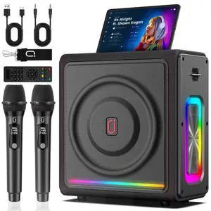 Karaoke Machine for Adults with 2 Wireless Microphones, 300W Retro Leather Bluetooth Speaker with Bass/Treble/Echo Adjustment, PA System with Pitch Correction, Supports TV/TF Card/USB/AUX/TWS Karaoke Machine for Adults with 2 Wireless Microphones, 300W Retro Leather Bluetooth Speaker with Bass/Treble/Echo Adjustment, PA System with Pitch Correction, Supports TV/TF Card/USB/AUX/TWS