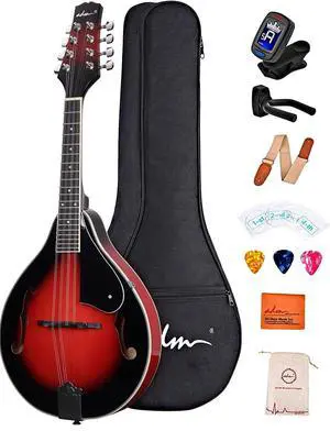 Acoustic Mandolin Instrument Kit Music A Style for Kids Students Adults Wood Mandolins Beginner Set With Bag, Tuner, Pick-up, Strap, Strings, Picks and Hanger, Red Acoustic Mandolin Instrument Kit Music A Style for Kids Students Adults Wood Mandolins Beginner Set With Bag, Tuner, Pick-up, Strap, Strings, Picks and Hanger, Red