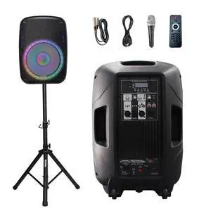 Portable 15-Inch Amplified PA DJ Speaker System | Support Bluetooth USB SD Playback FM Radio LED Light Remote Speaker Stand Suitable For Church Live Band Party Portable 15-Inch Amplified PA DJ Speaker System | Support Bluetooth USB SD Playback FM Radio LED Light Remote Speaker Stand Suitable For Church Live Band Party